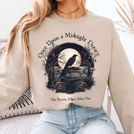 Sweatshirt Sand / S Edgar Allan Poe Sweatshirt - Once upon a midnight dreary The Mystic Eden