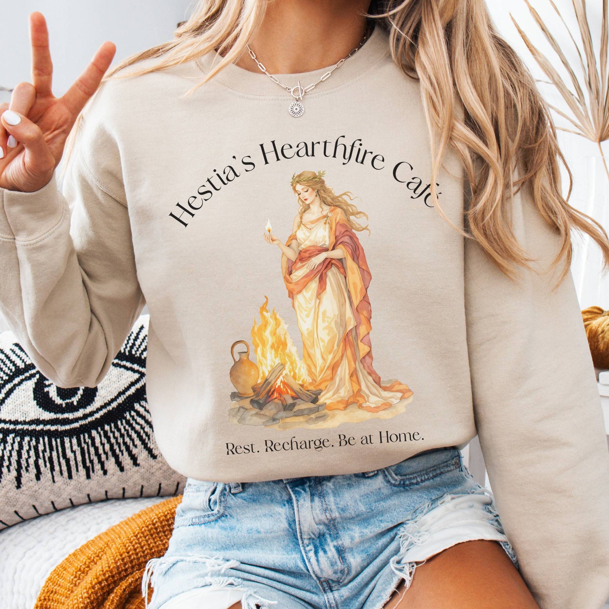 Sweatshirt Sand / S Hestia’s Hearthfire Café Mythology Sweatshirt The Mystic Eden