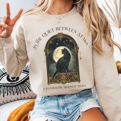 Sweatshirt Sand / S In the Quiet Between Stars Moonlit Cat Sweatshirt The Mystic Eden