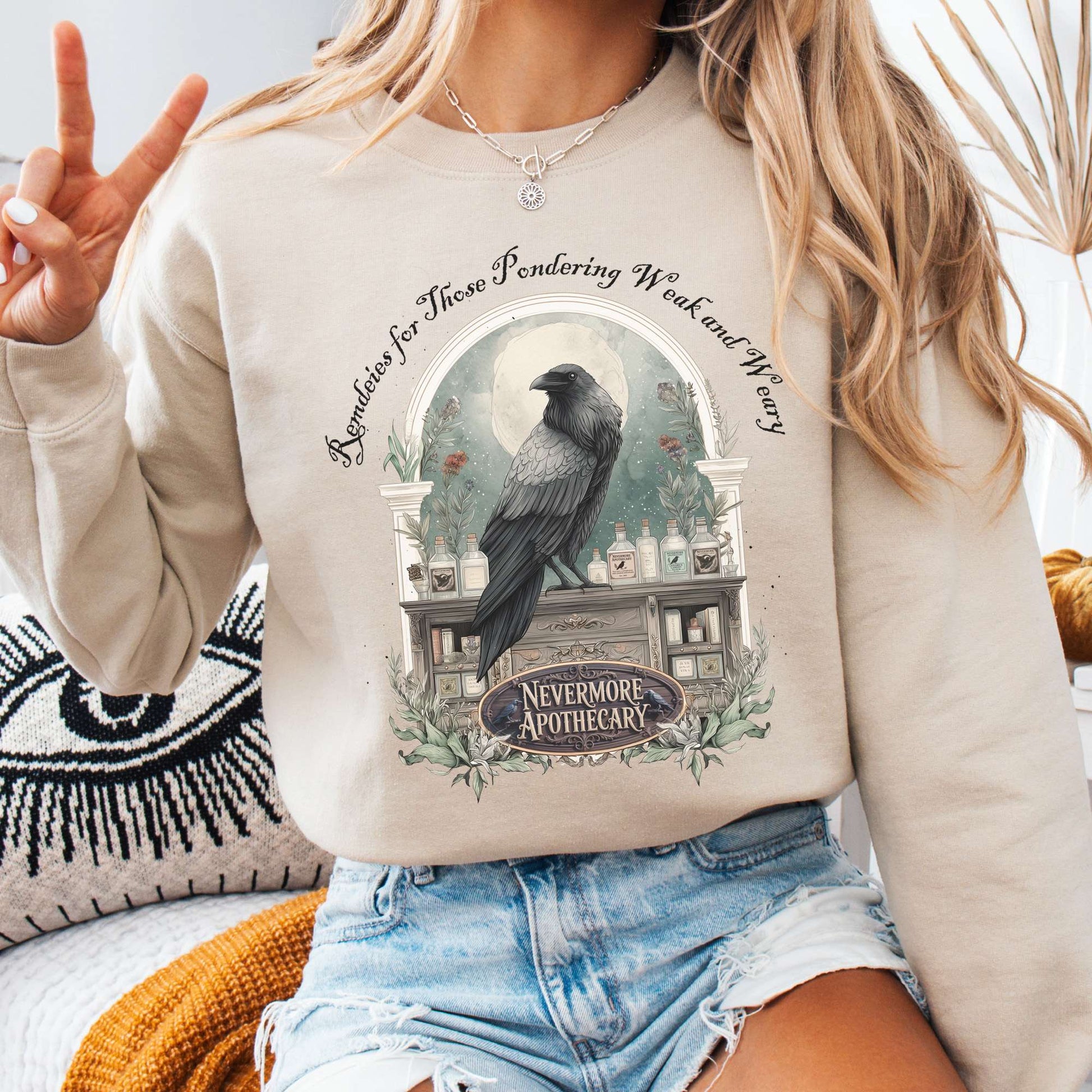 Sweatshirt Sand / S Nevermore Apothecary Edgar Allan Poe Sweatshirt The Mystic Eden