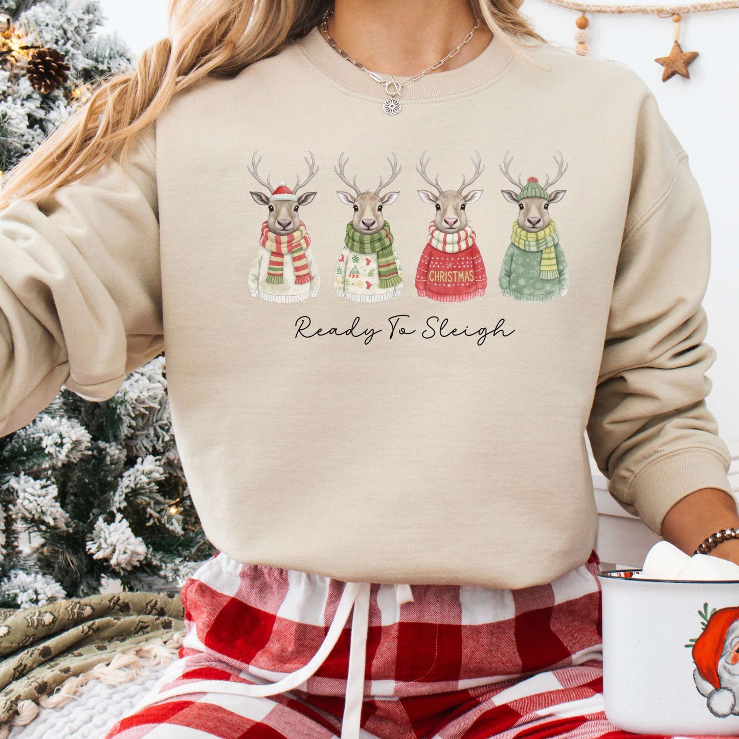Sweatshirt Sand / S Ready to Sleigh — Festive Reindeer Christmas Sweatshirt The Mystic Eden