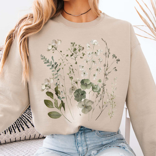 Sweatshirt Sand / S Sage and White Wildflower  Sweatshirt The Mystic Eden