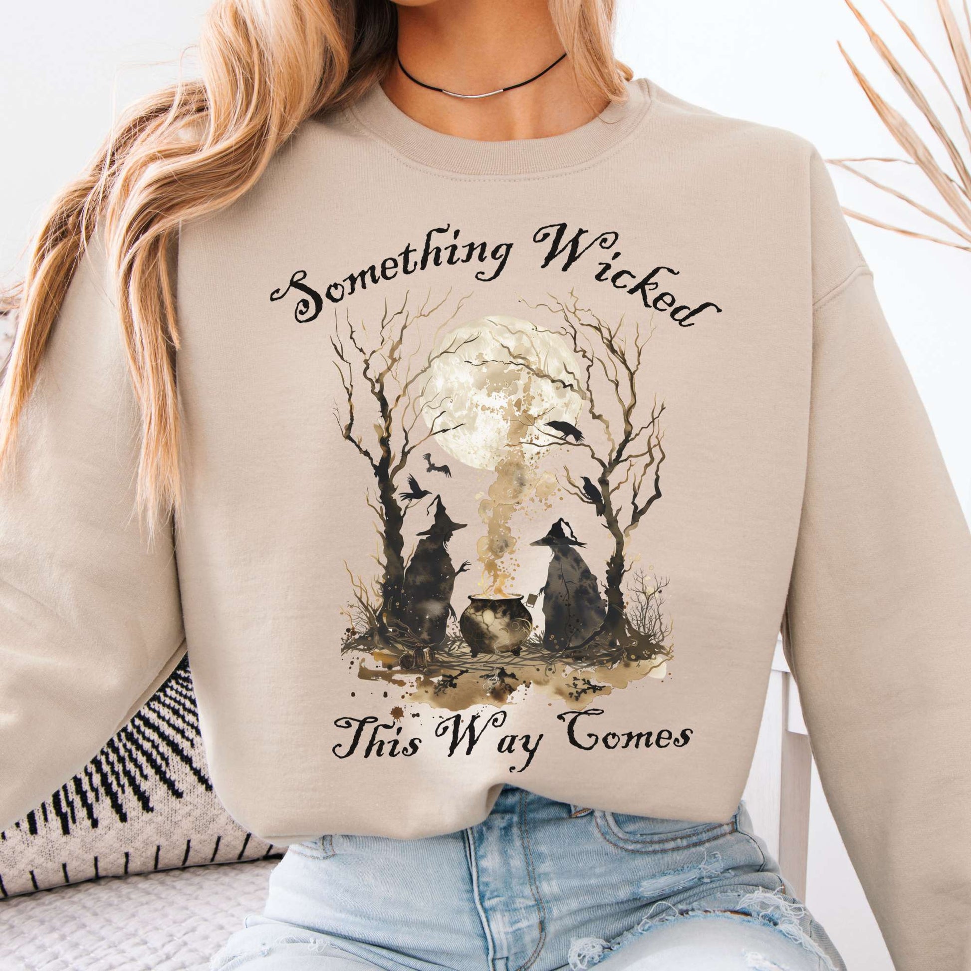 Sweatshirt Sand / S Something Wicked This Way Comes, Shakespeare Macbeth Witches Sweatshirt The Mystic Eden