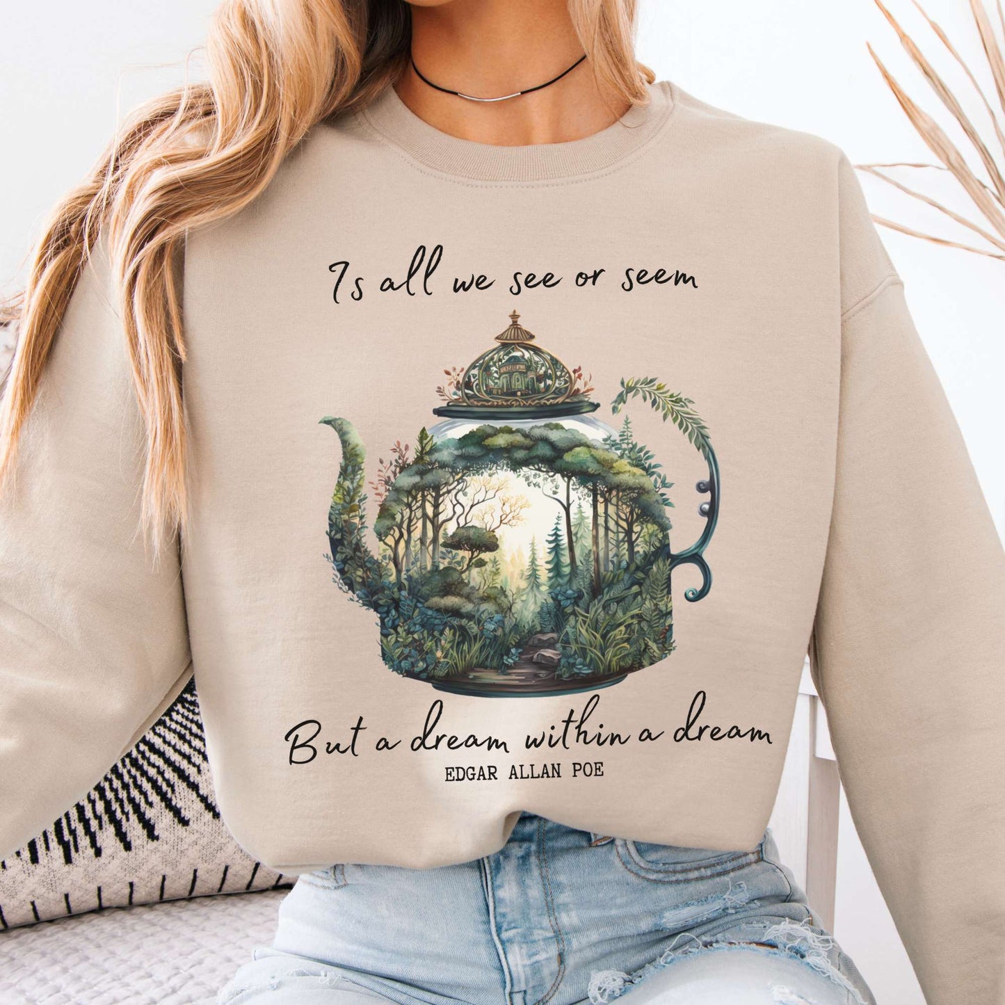 Sweatshirt Sand / S Vintage Edgar Allan Poe Sweatshirt Dream Within A Dream The Mystic Eden