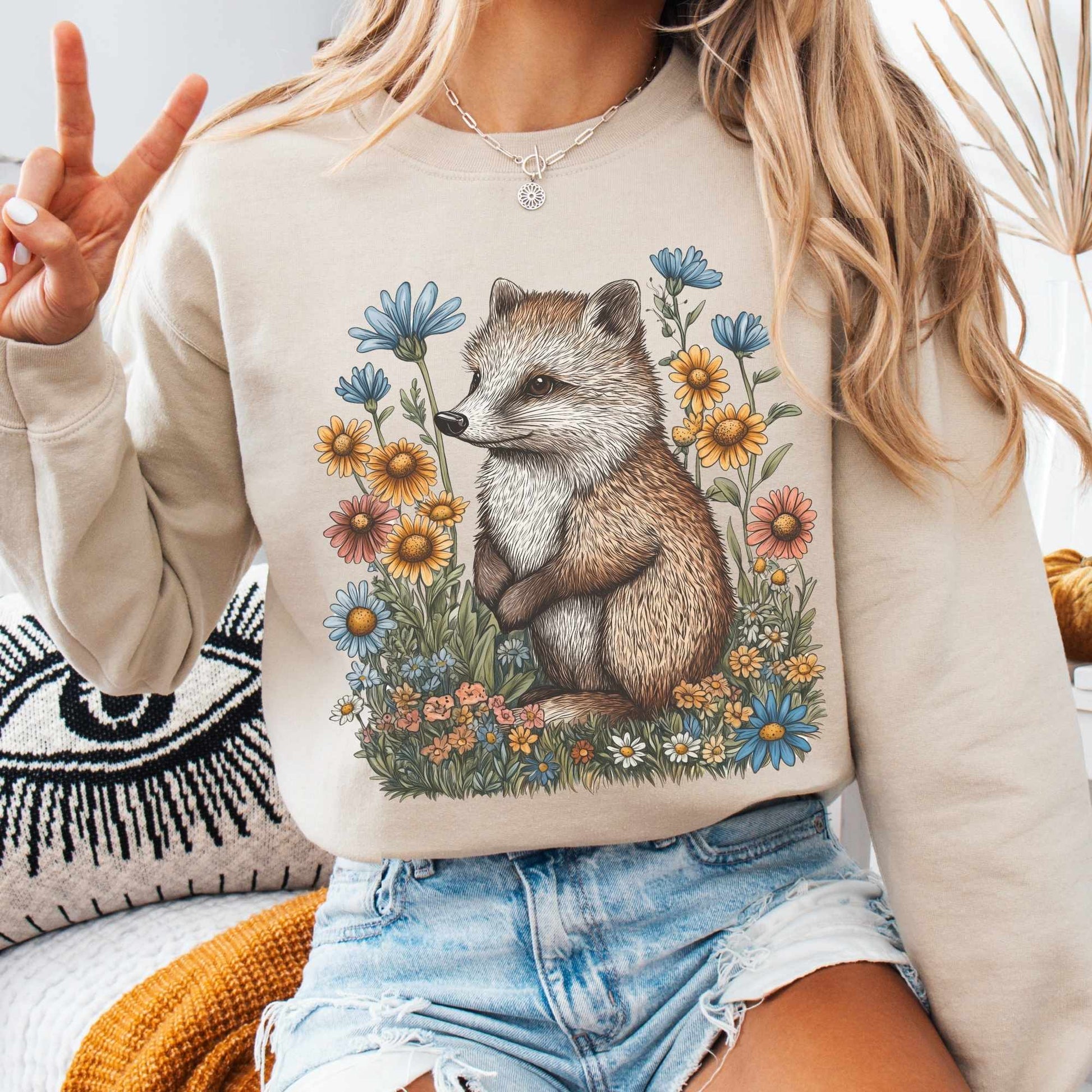 Sweatshirt Sand / S Vintage Line Art Hedgehog Cottagecore Sweatshirt The Mystic Eden
