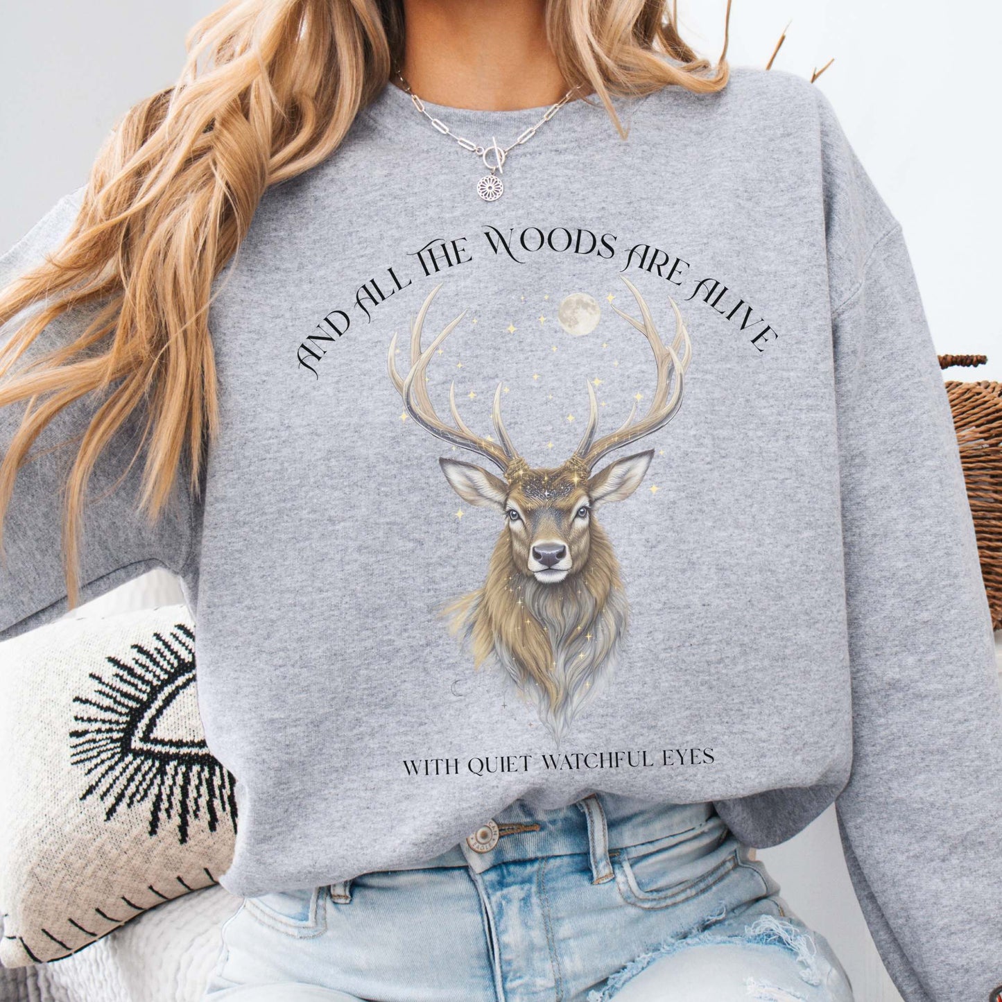 Sweatshirt Sport Grey / S All the Woods Are Alive With Watchful Eyes Walter de la Mare Sweatshirt The Mystic Eden