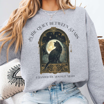 Sweatshirt Sport Grey / S In the Quiet Between Stars Moonlit Cat Sweatshirt The Mystic Eden