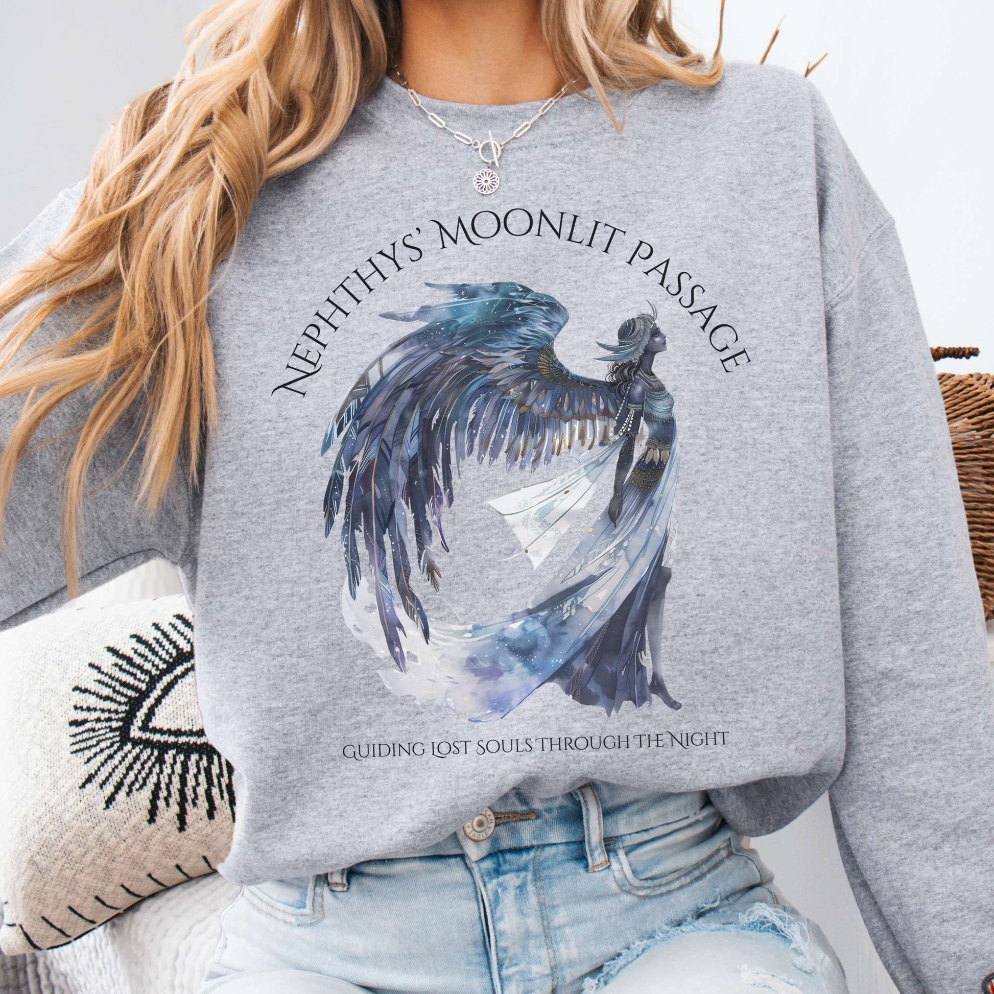 Sweatshirt Sport Grey / S Nephthys' Moonlit Passage Egyptian Mythology Sweatshirt The Mystic Eden