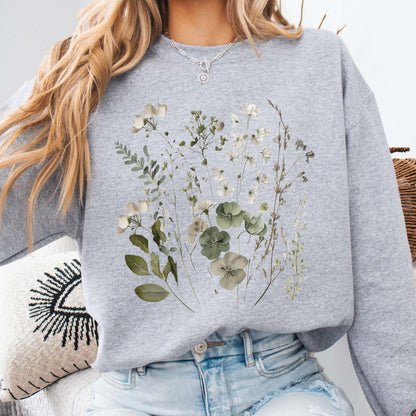 Sweatshirt Sport Grey / S Sage and White Wildflower  Sweatshirt The Mystic Eden