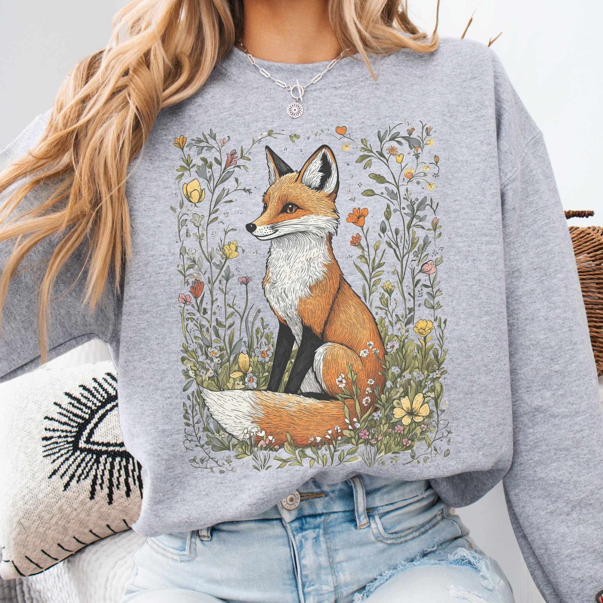 Sweatshirt Sport Grey / S Vintage Happy Fox Cottagecore Sweatshirt The Mystic Eden