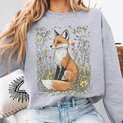 Sweatshirt Sport Grey / S Vintage Happy Fox Cottagecore Sweatshirt The Mystic Eden