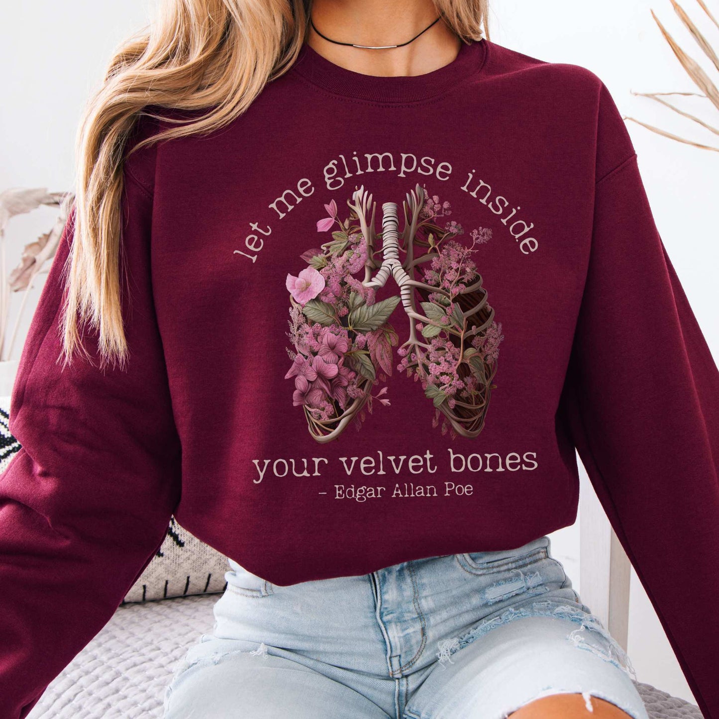 Sweatshirt Vintage Edgar Allan Poe sweatshirt - Let me glimpse inside your velvet bones The Mystic Eden