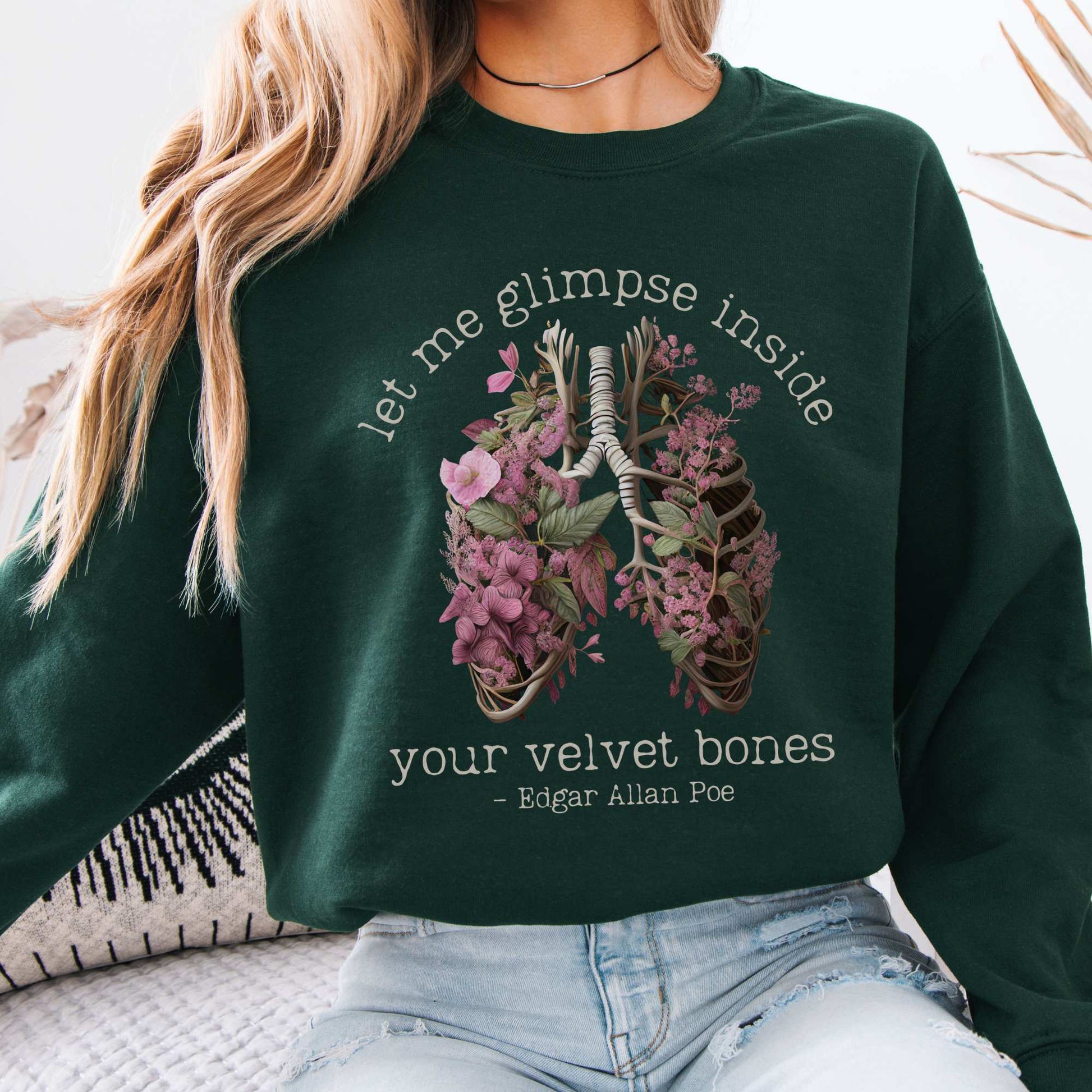 Sweatshirt Vintage Edgar Allan Poe sweatshirt - Let me glimpse inside your velvet bones The Mystic Eden