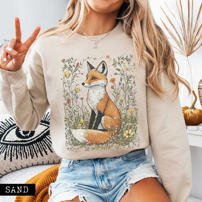 Sweatshirt Vintage Happy Fox Cottagecore Sweatshirt The Mystic Eden