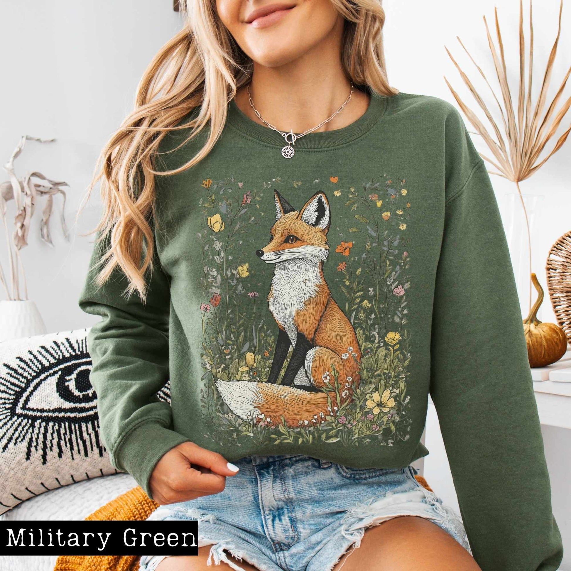 Sweatshirt Vintage Happy Fox Cottagecore Sweatshirt The Mystic Eden