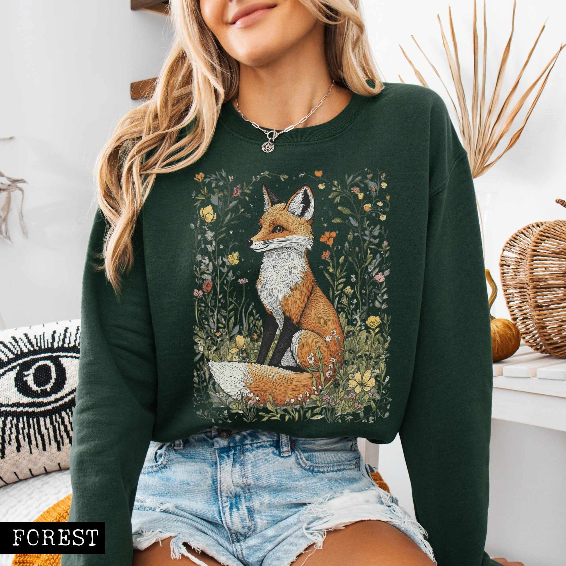 Sweatshirt Vintage Happy Fox Cottagecore Sweatshirt The Mystic Eden