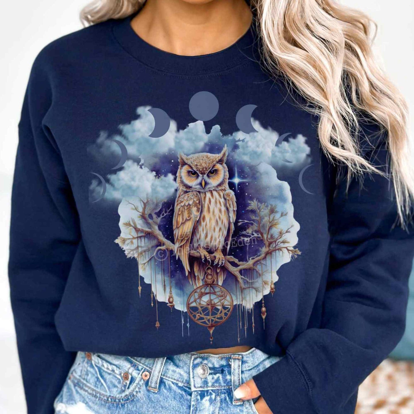 Sweatshirt Vintage Mystical Owl Sweatshirt The Mystic Eden