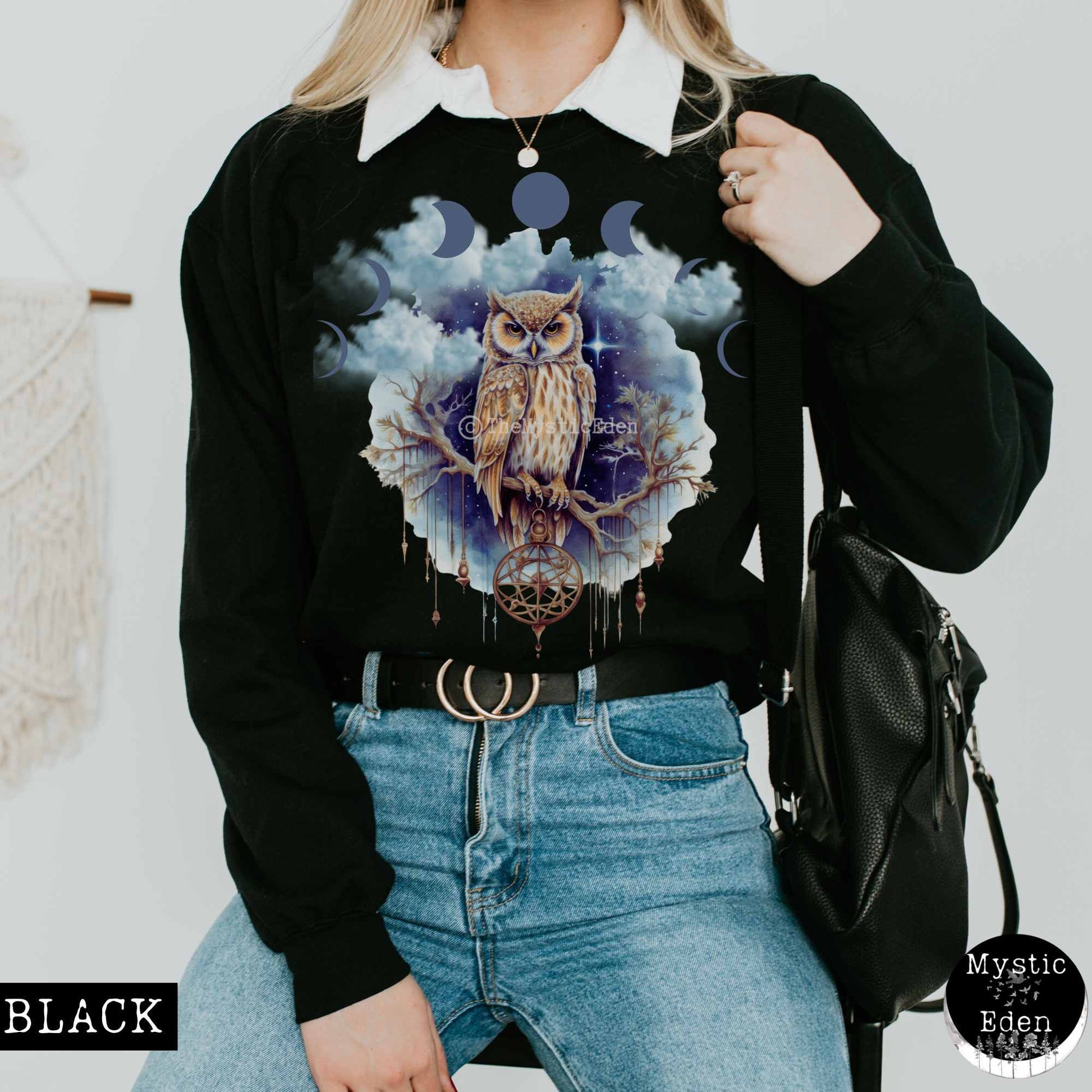 Sweatshirt Vintage Mystical Owl Sweatshirt The Mystic Eden