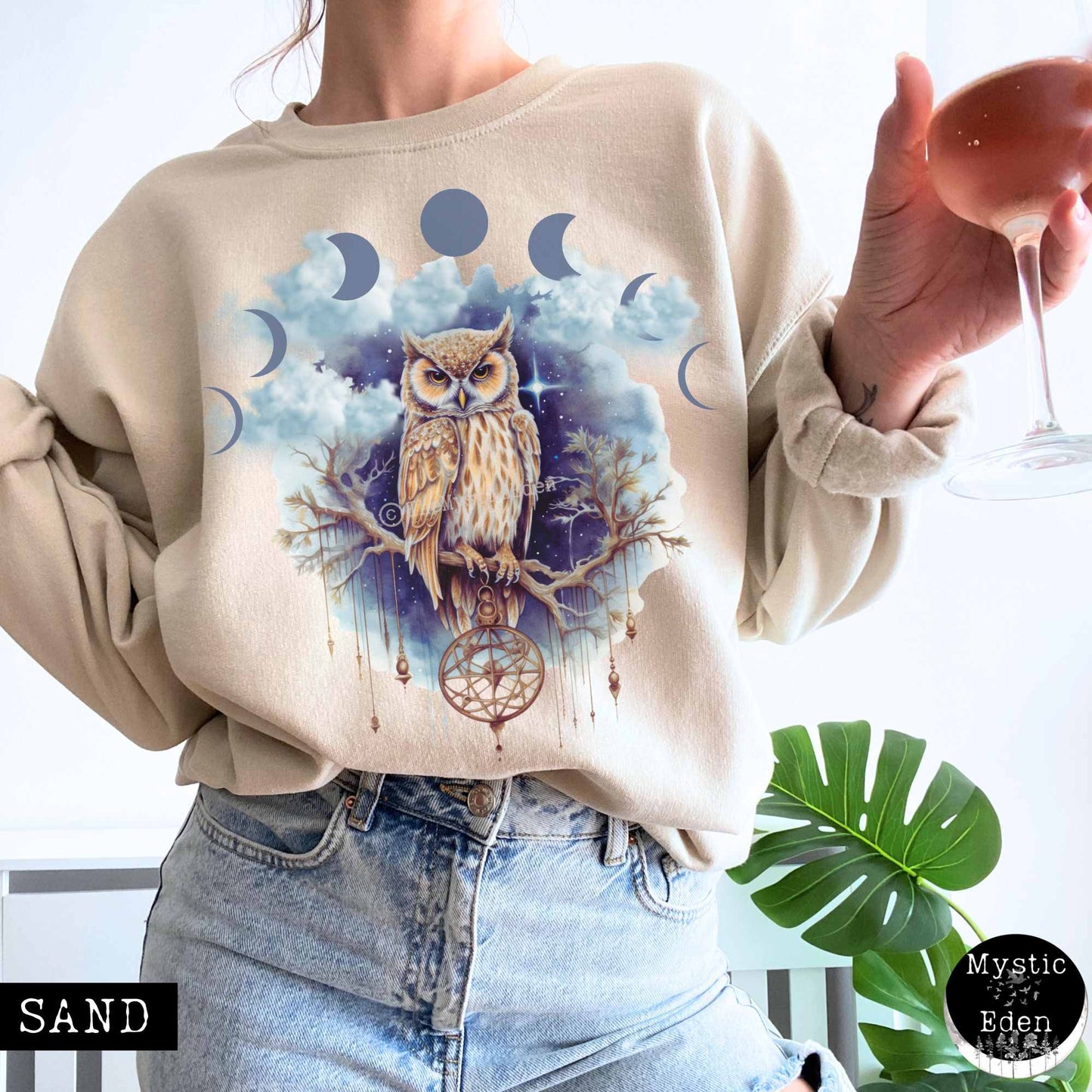 Sweatshirt Vintage Mystical Owl Sweatshirt The Mystic Eden