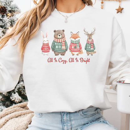 Sweatshirt White / S All Is Cozy, All Is Bright — Woodland Christmas Sweatshirt The Mystic Eden