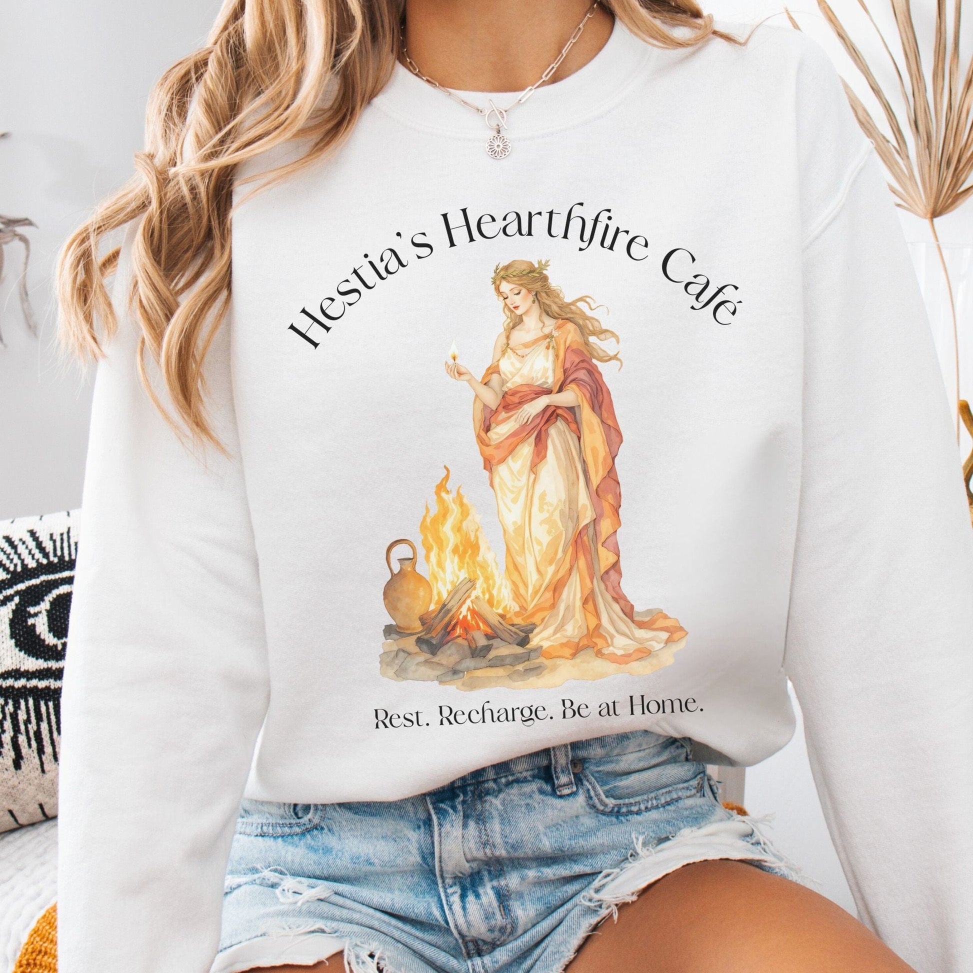 Sweatshirt White / S Hestia’s Hearthfire Café Mythology Sweatshirt The Mystic Eden