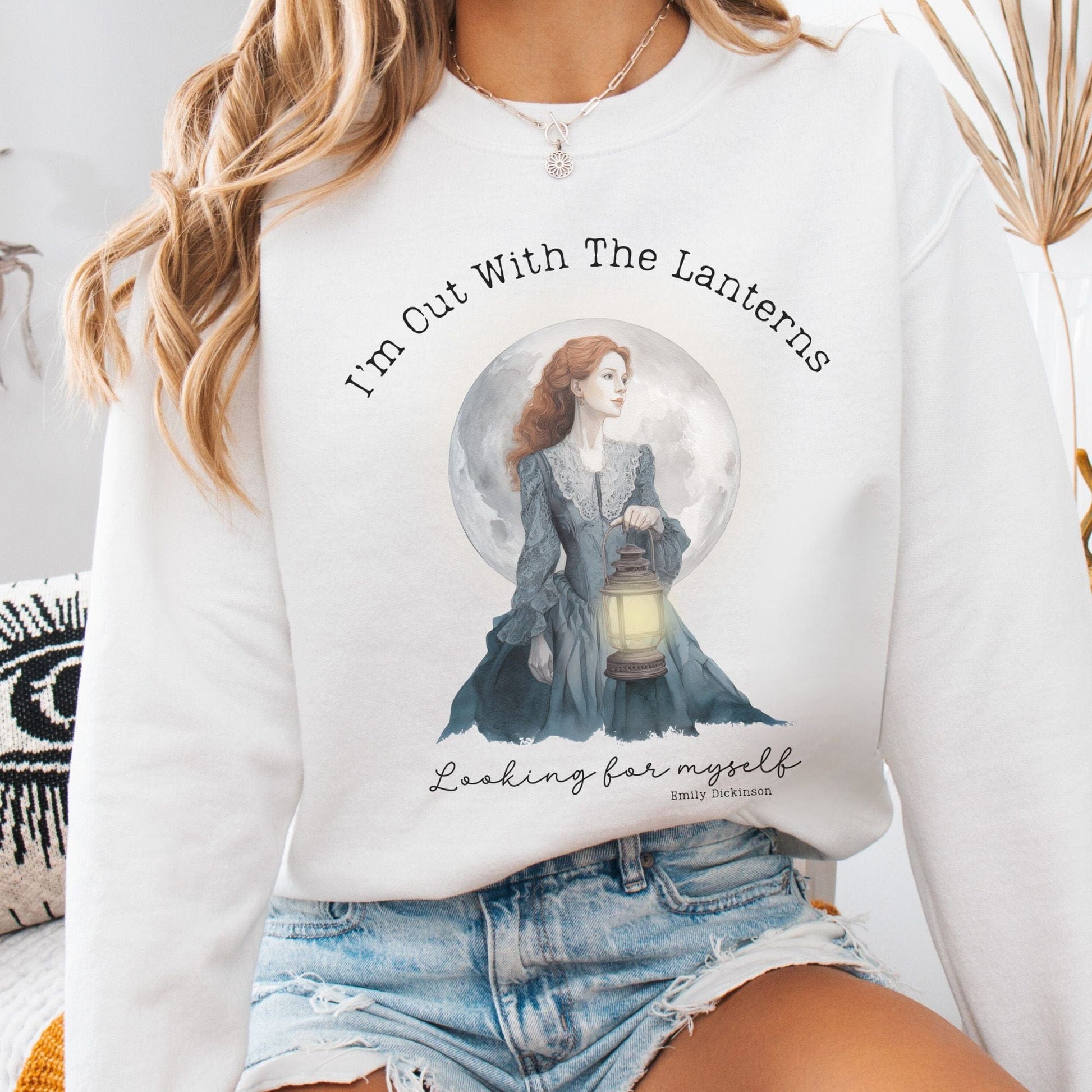Sweatshirt White / S I'm Out With The Lanterns Looking For Myself Emily Dickinson Sweatshirt The Mystic Eden