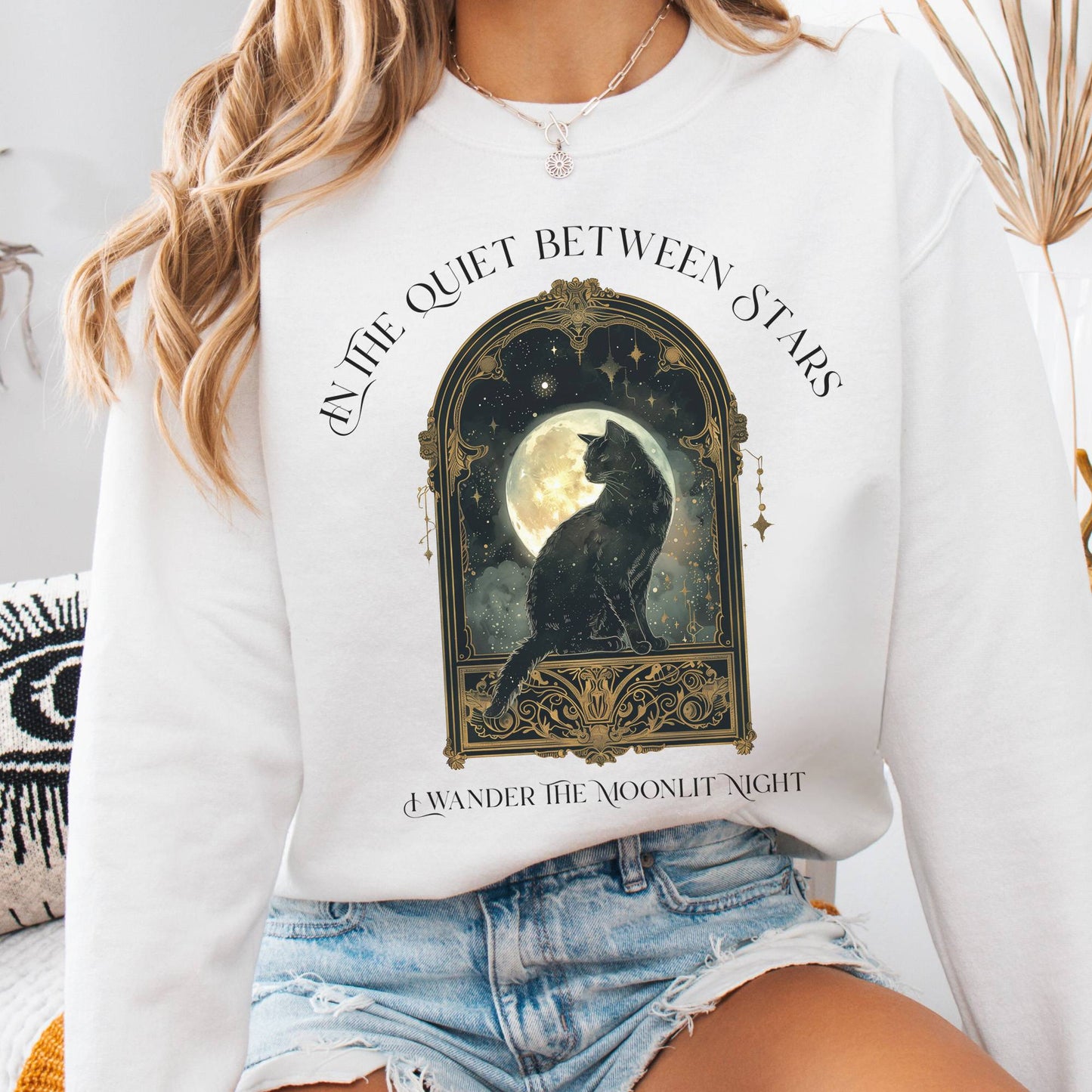 Sweatshirt White / S In the Quiet Between Stars Moonlit Cat Sweatshirt The Mystic Eden