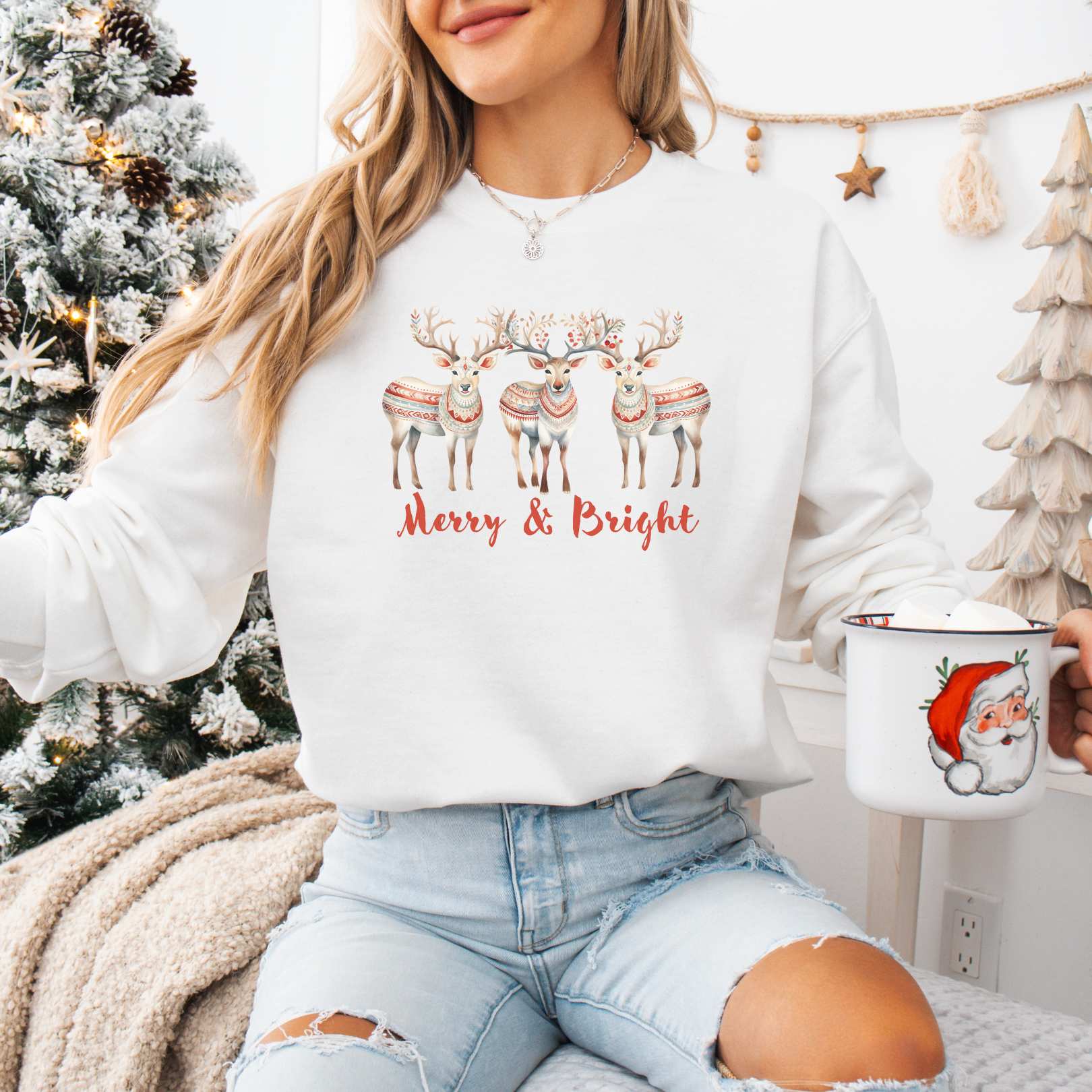 Sweatshirt White / S Merry and Bright Christmas Sweatshirt The Mystic Eden