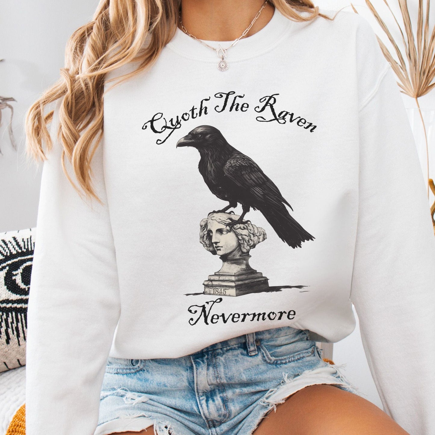Sweatshirt White / S Quoth the Raven Nevermore Poe Sweatshirt The Mystic Eden