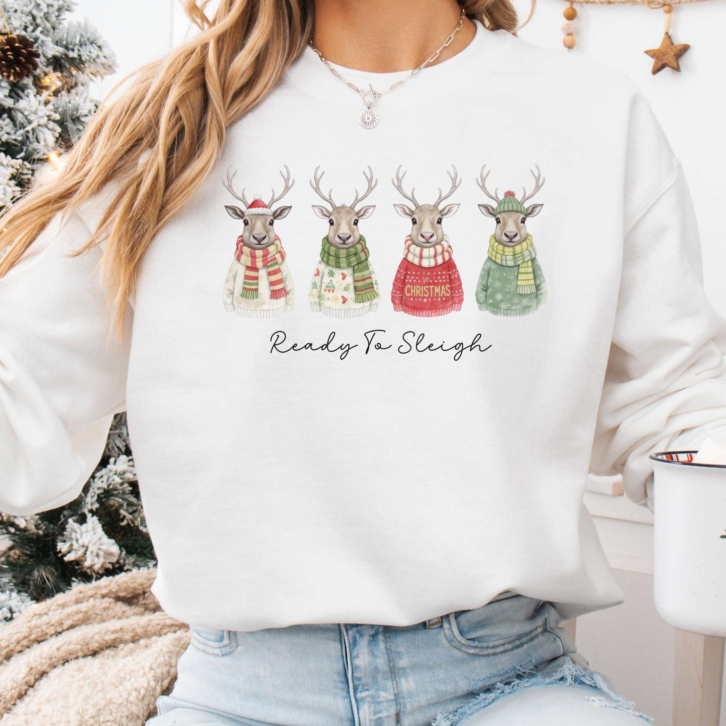 Sweatshirt White / S Ready to Sleigh — Festive Reindeer Christmas Sweatshirt The Mystic Eden