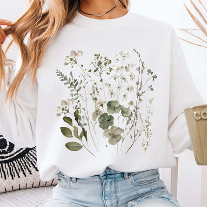 Sweatshirt White / S Sage and White Wildflower  Sweatshirt The Mystic Eden