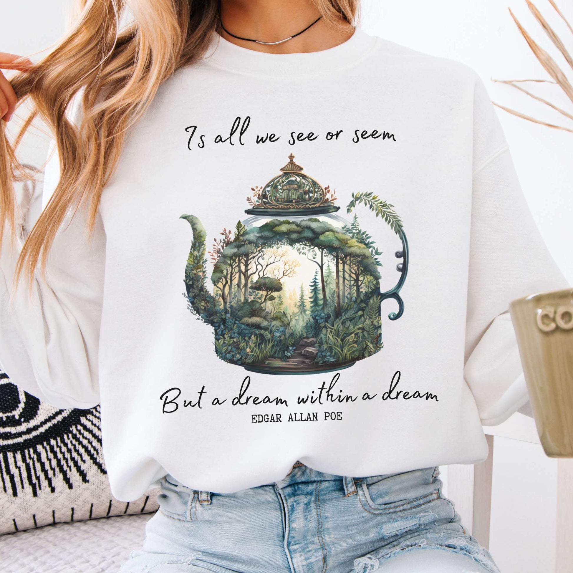 Sweatshirt White / S Vintage Edgar Allan Poe Sweatshirt Dream Within A Dream The Mystic Eden