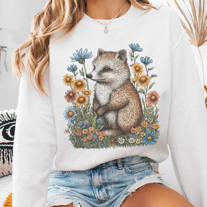 Sweatshirt White / S Vintage Line Art Hedgehog Cottagecore Sweatshirt The Mystic Eden