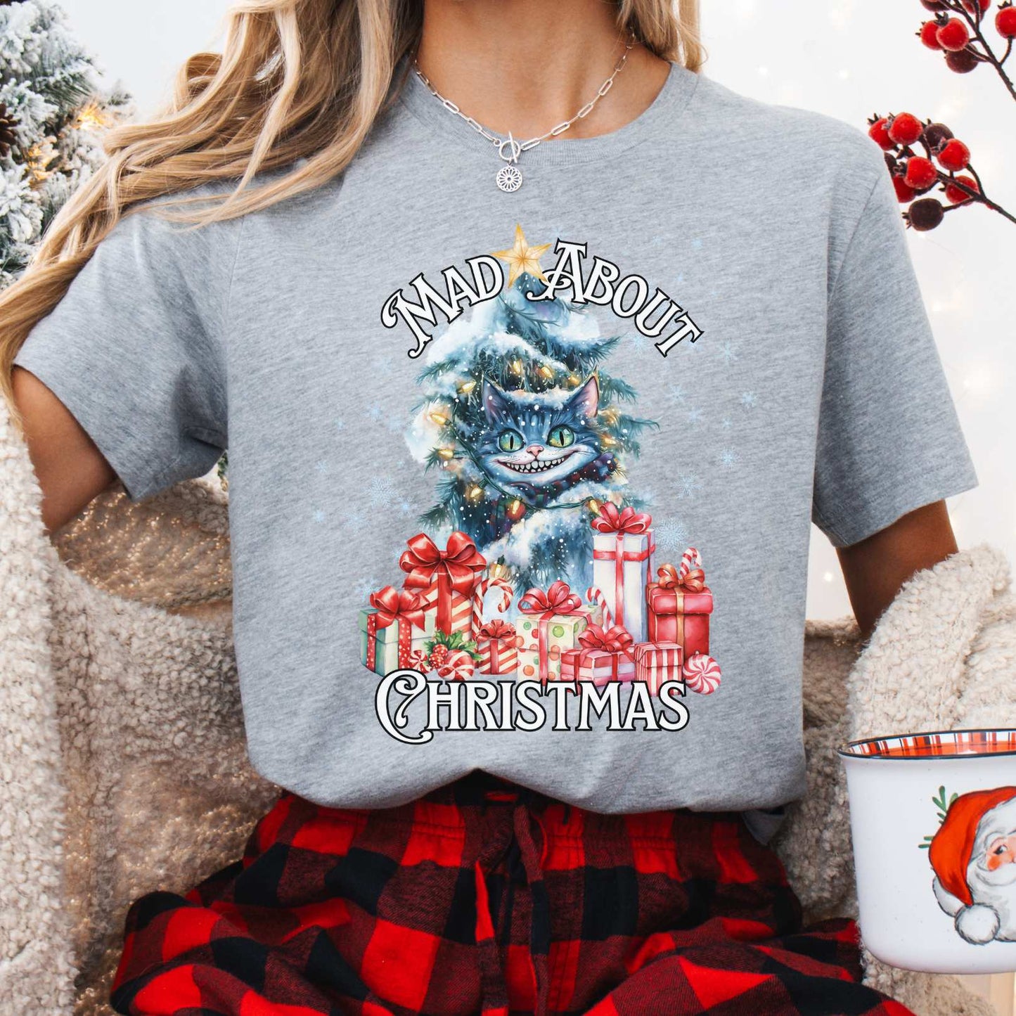 T-Shirt Athletic Heather / XS Cheshire Cat Mad About Christmas Tee The Mystic Eden