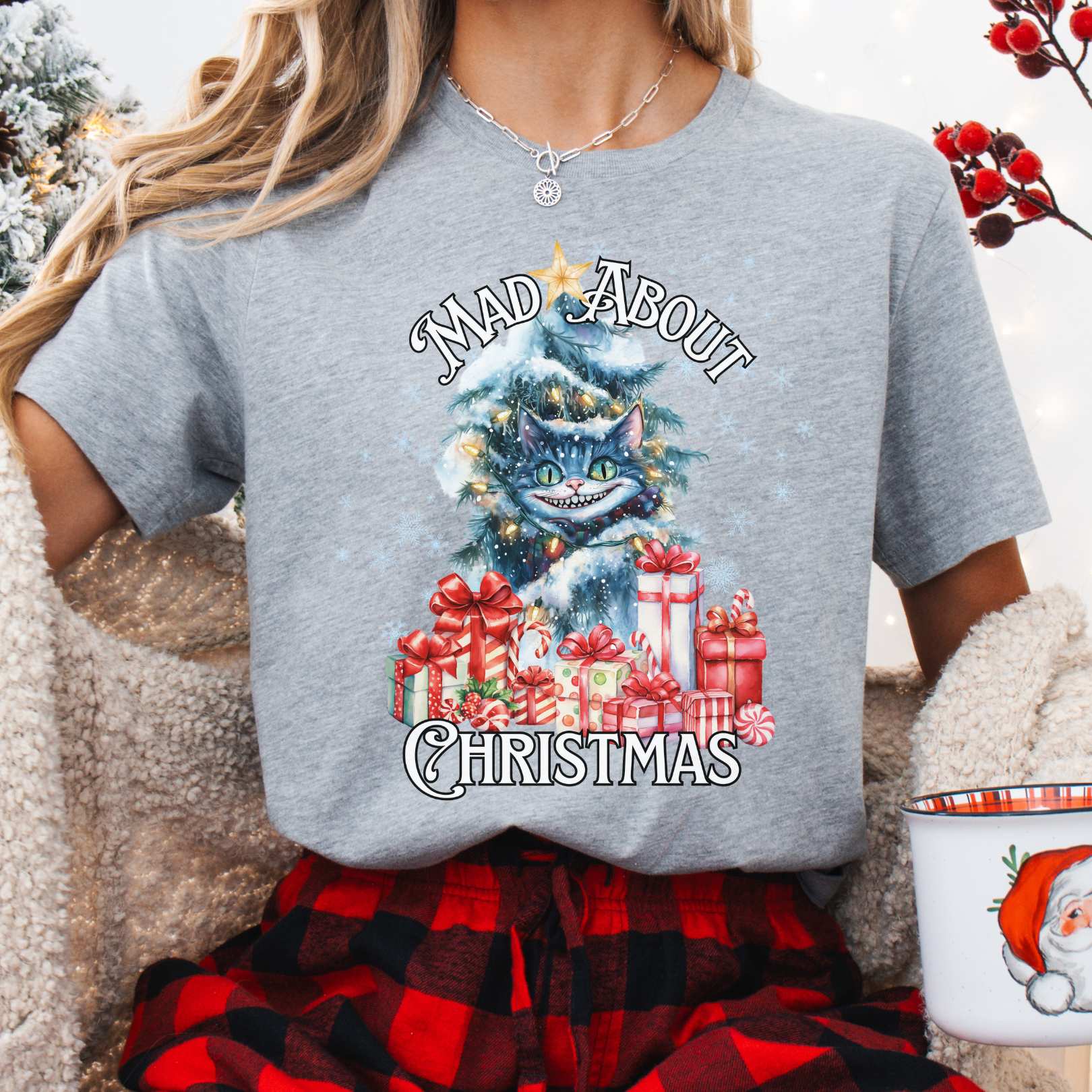 T-Shirt Athletic Heather / XS Cheshire Cat Mad About Christmas Tee The Mystic Eden