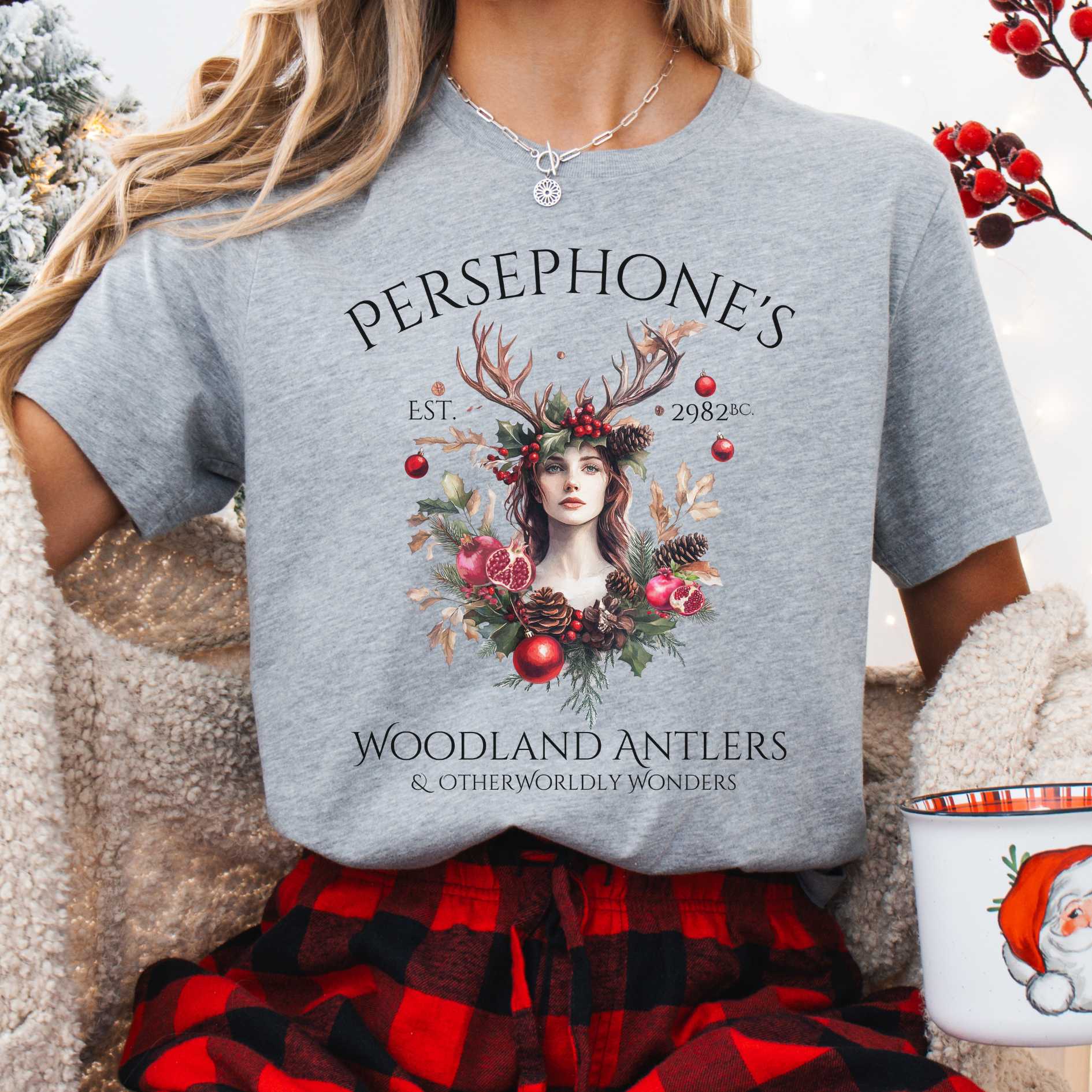 T-Shirt Athletic Heather / XS Persephone's Woodland Antlers Christmas T-Shirt The Mystic Eden