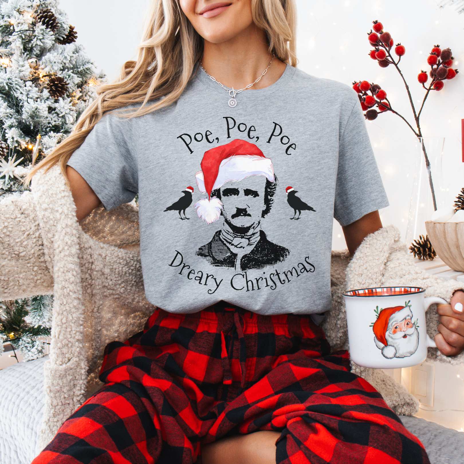 T-Shirt Athletic Heather / XS Poe, Poe, Poe - Dreary Christmas Tee The Mystic Eden