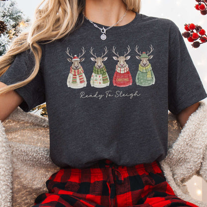 T-Shirt Athletic Heather / XS Ready to Sleigh — Festive Reindeer Christmas Tee The Mystic Eden