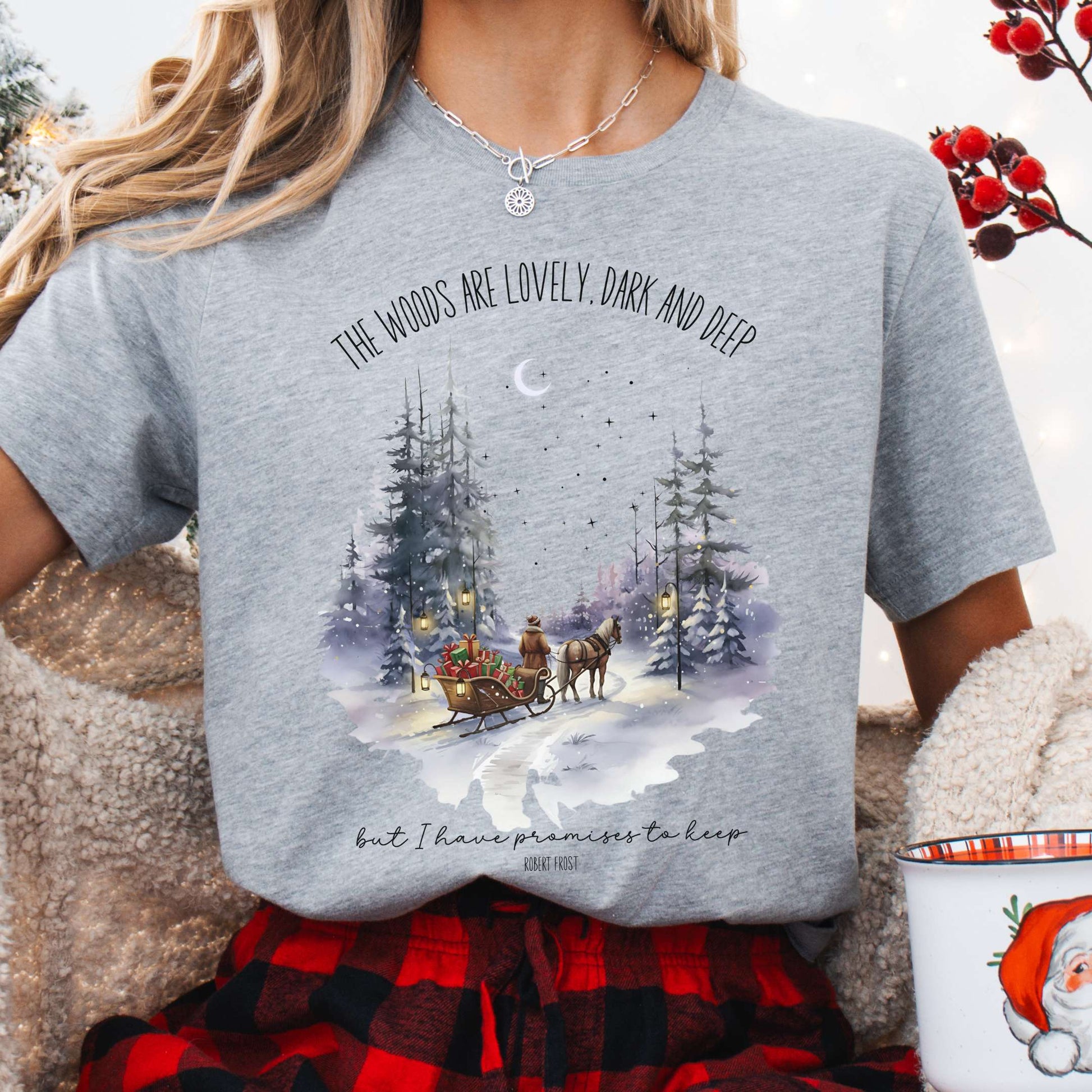 T-Shirt Athletic Heather / XS The Woods Are Lovely Robert Frost Christmas Tee The Mystic Eden