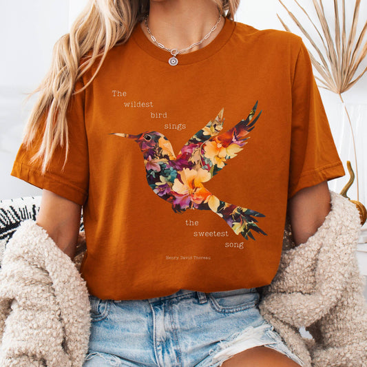T-Shirt Autumn / S Thoreau Shirt Where The Wildest Bird Sings Book Shirt The Mystic Eden