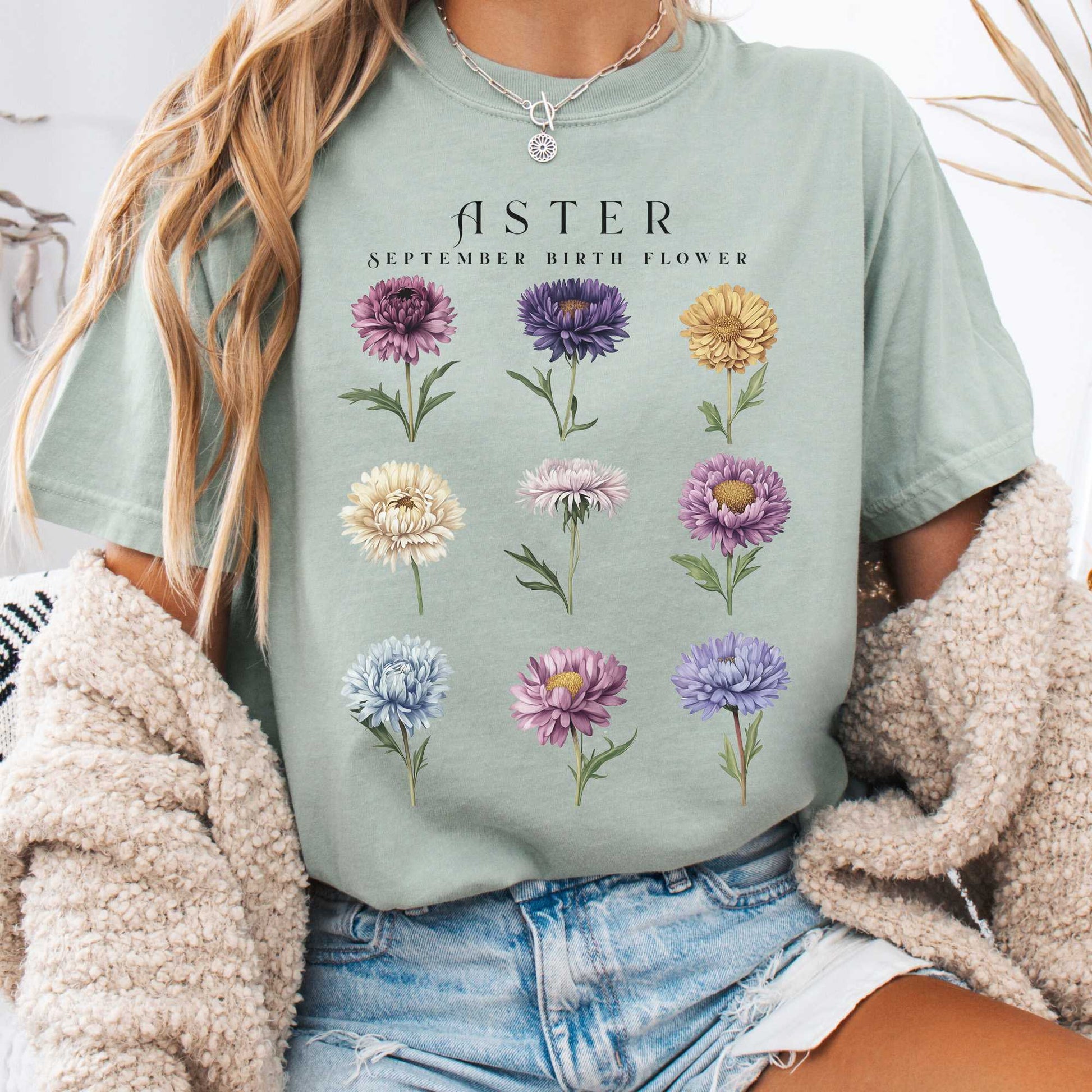 T-Shirt Bay / S Aster September Birth Month Flower Shirt The Mystic Eden