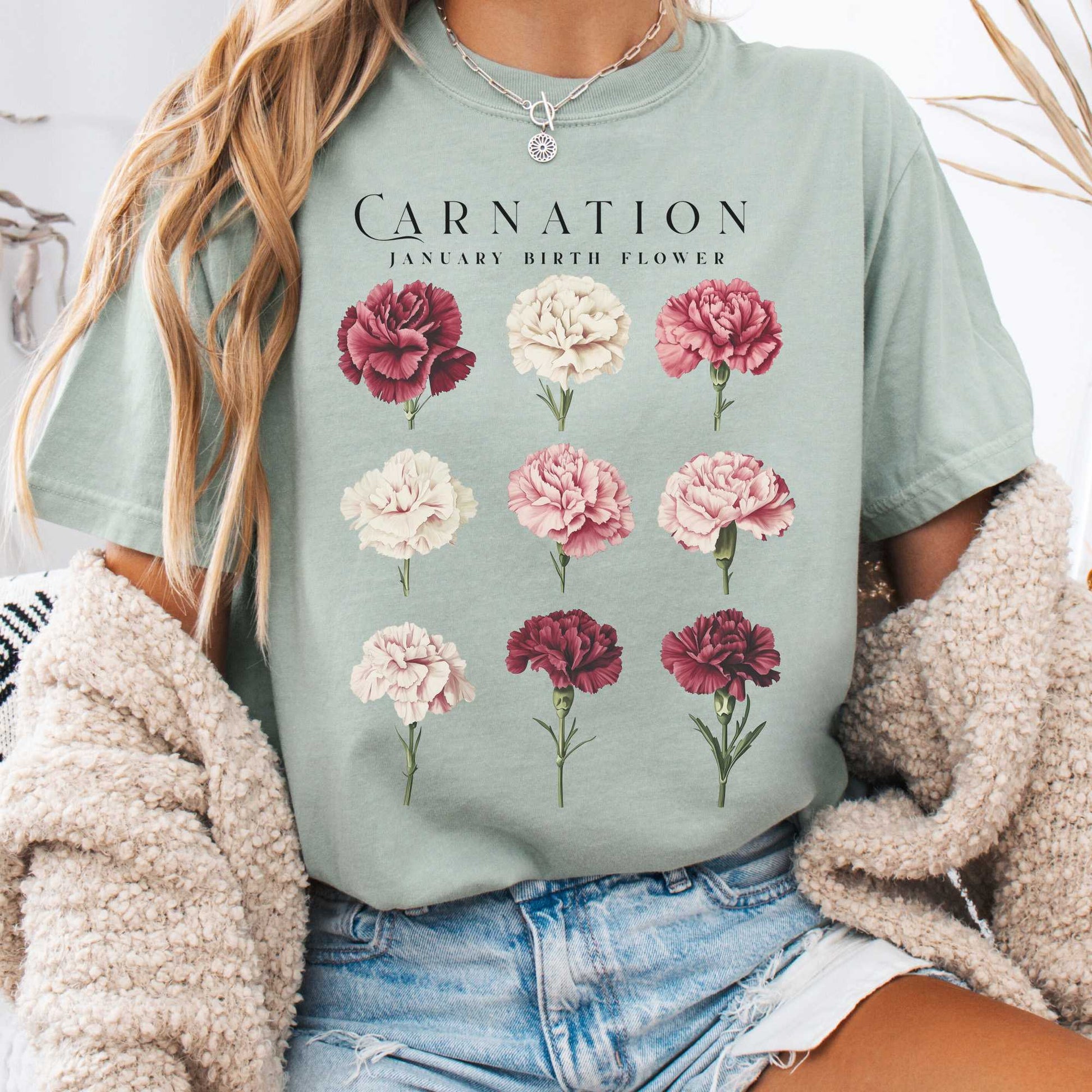 T-Shirt Bay / S Carnation January Birth Month Flower Shirt The Mystic Eden