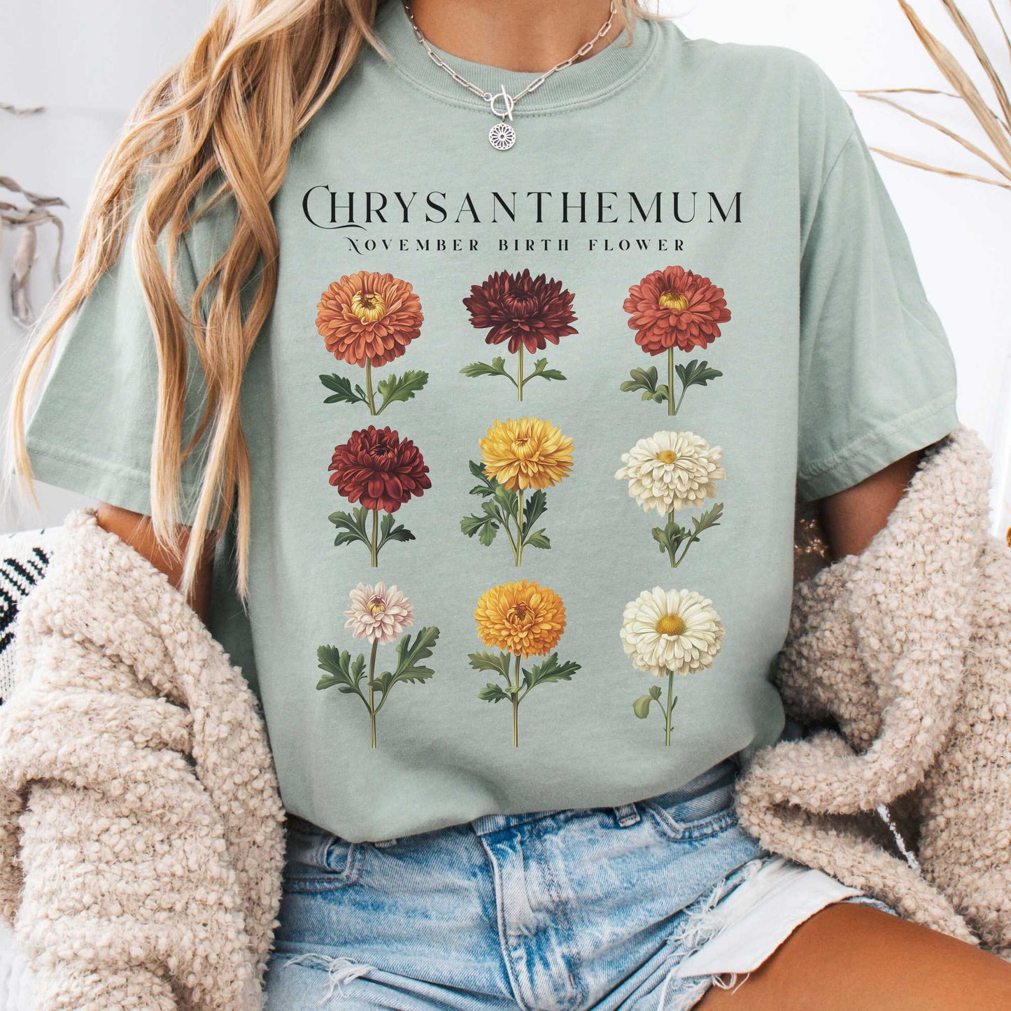 T-Shirt Bay / S Chrysanthemum November Birth Month Flower Shirt The Mystic Eden