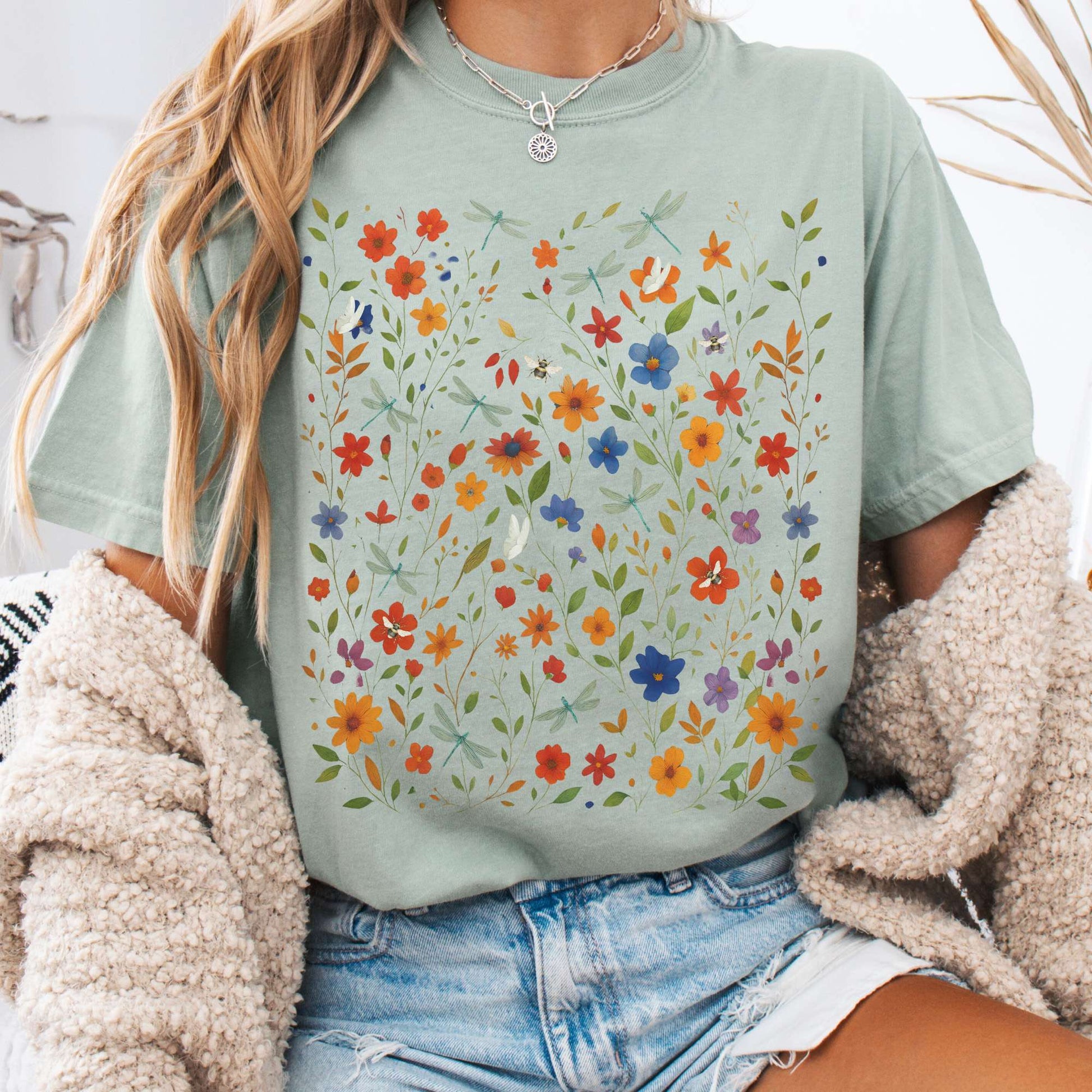 T-Shirt Bay / S Dragonfly Meadow T-Shirt – Whimsical Floral Tee The Mystic Eden