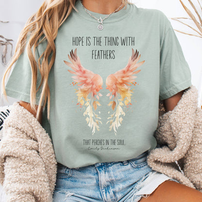 T-Shirt Bay / S Hope is the Thing With Feathers Emily Dickinson T-Shirt – Literary Wings Tee The Mystic Eden