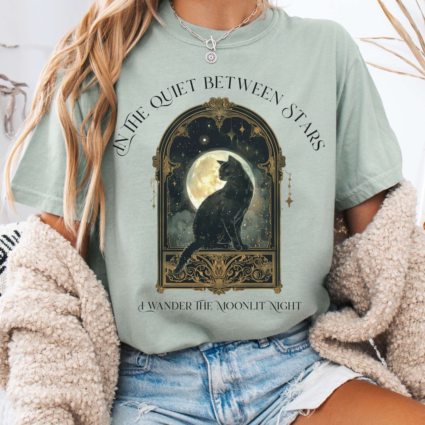 T-Shirt Bay / S In the Quiet Between Stars Moonlit Cat Tee The Mystic Eden