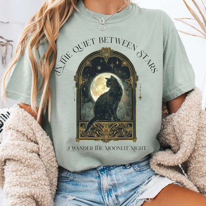 T-Shirt Bay / S In the Quiet Between Stars Moonlit Cat Tee The Mystic Eden
