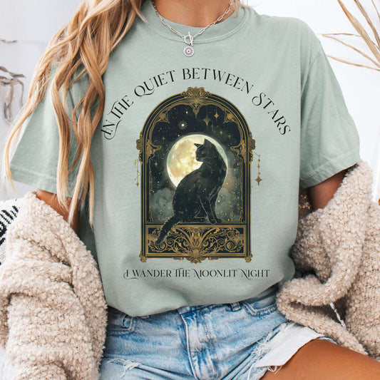 T-Shirt Bay / S In the Quiet Between Stars Moonlit Cat Tee The Mystic Eden