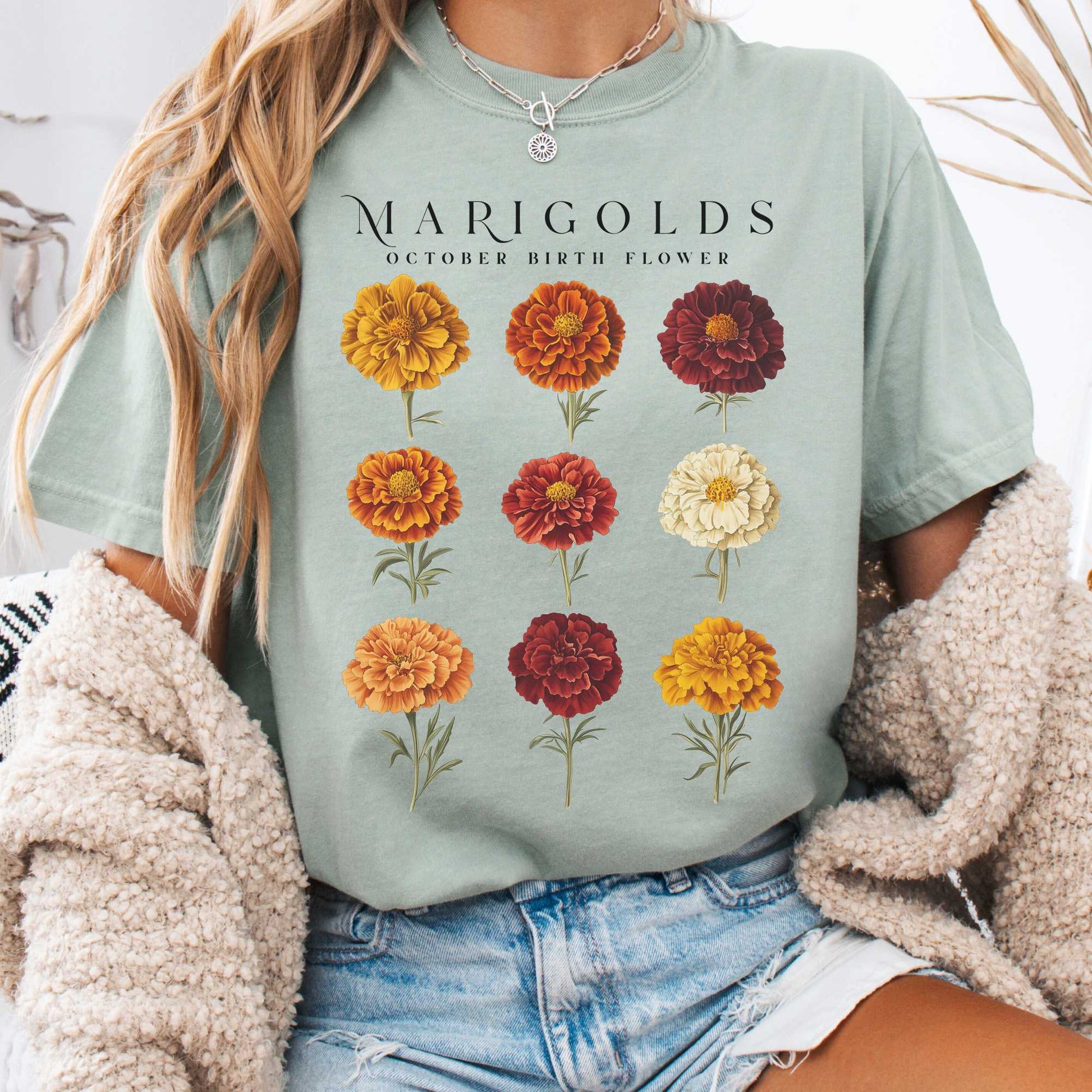 T-Shirt Bay / S Marigolds October Birth Month Flower Shirt The Mystic Eden