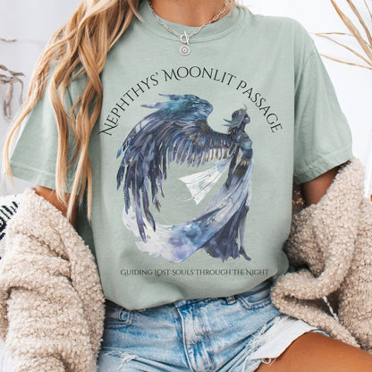 T-Shirt Bay / S Nephthys' Moonlit Passage Egyptian Mythology Tee The Mystic Eden